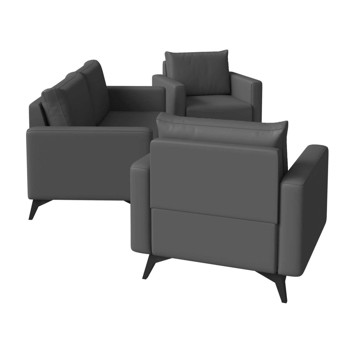 Inno 3-Piece Leather Sofa Set with 2 Single-Seater and a Three-Seater Sofa with Stainless Steel Legs Grey Sofa Leisuremod