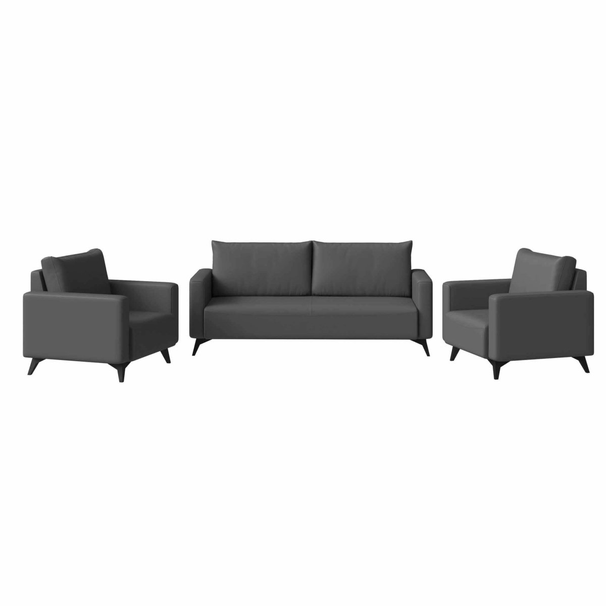Inno 3-Piece Leather Sofa Set with 2 Single-Seater and a Three-Seater Sofa with Stainless Steel Legs Grey Sofa Leisuremod