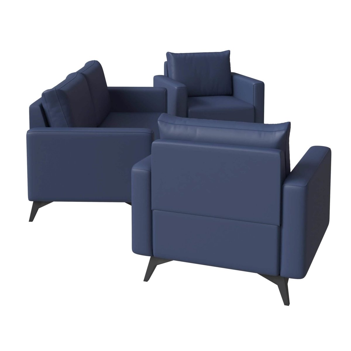 Inno 3-Piece Leather Sofa Set with 2 Single-Seater and a Three-Seater Sofa with Stainless Steel Legs Dark Blue Sofa Leisuremod