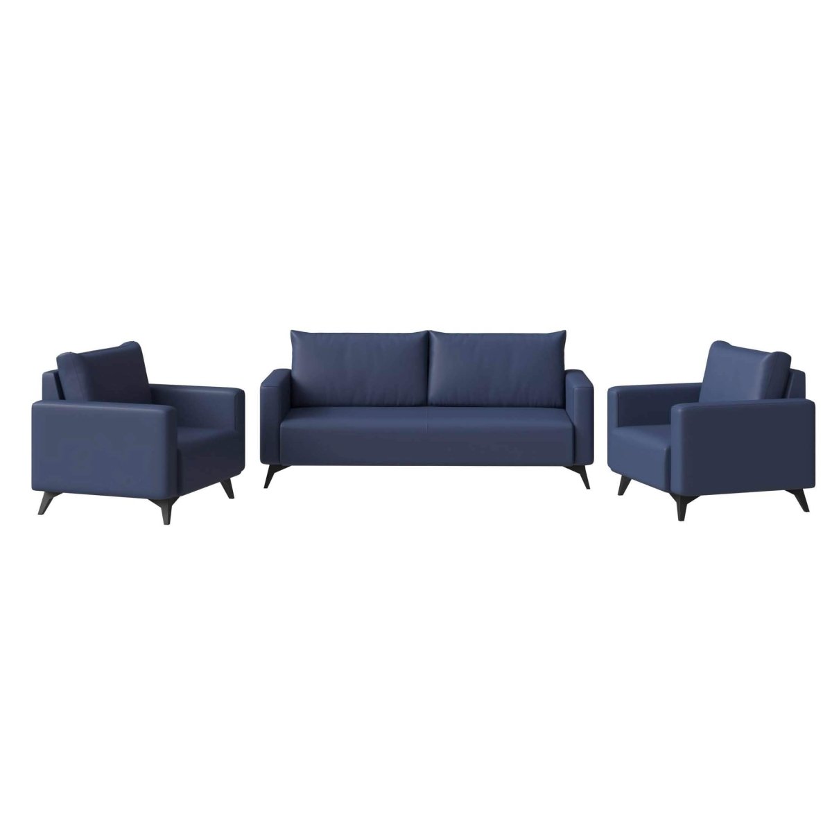 Inno 3-Piece Leather Sofa Set with 2 Single-Seater and a Three-Seater Sofa with Stainless Steel Legs Dark Blue Sofa Leisuremod