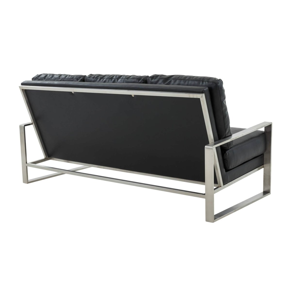 Jefferson 3-Seater Sofa Upholstered in Velvet/Leather with Gold/Silver Steel Base Leather Gold Grey Sofa Leisuremod