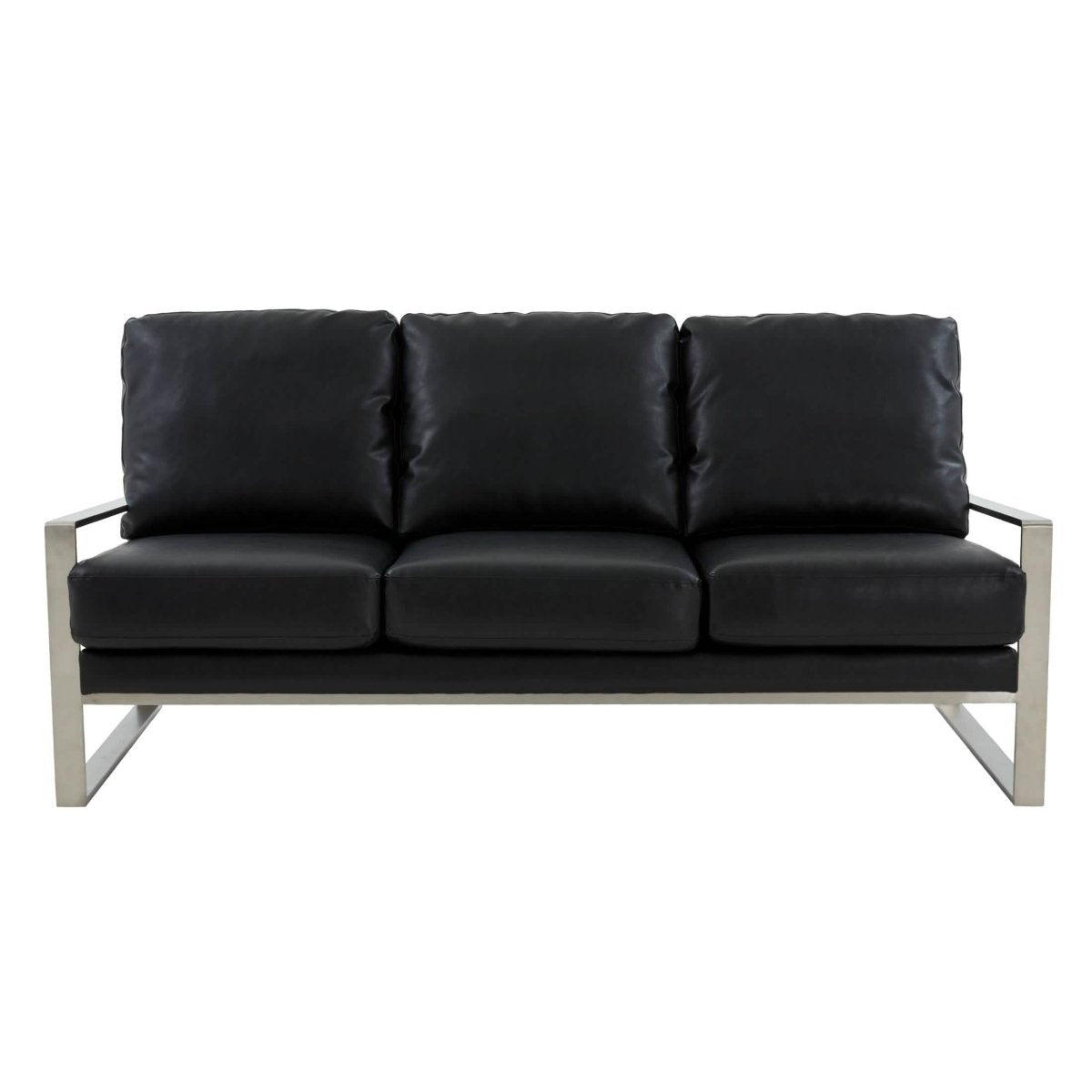 Jefferson 3-Seater Sofa Upholstered in Velvet/Leather with Gold/Silver Steel Base Leather Gold Grey Sofa Leisuremod