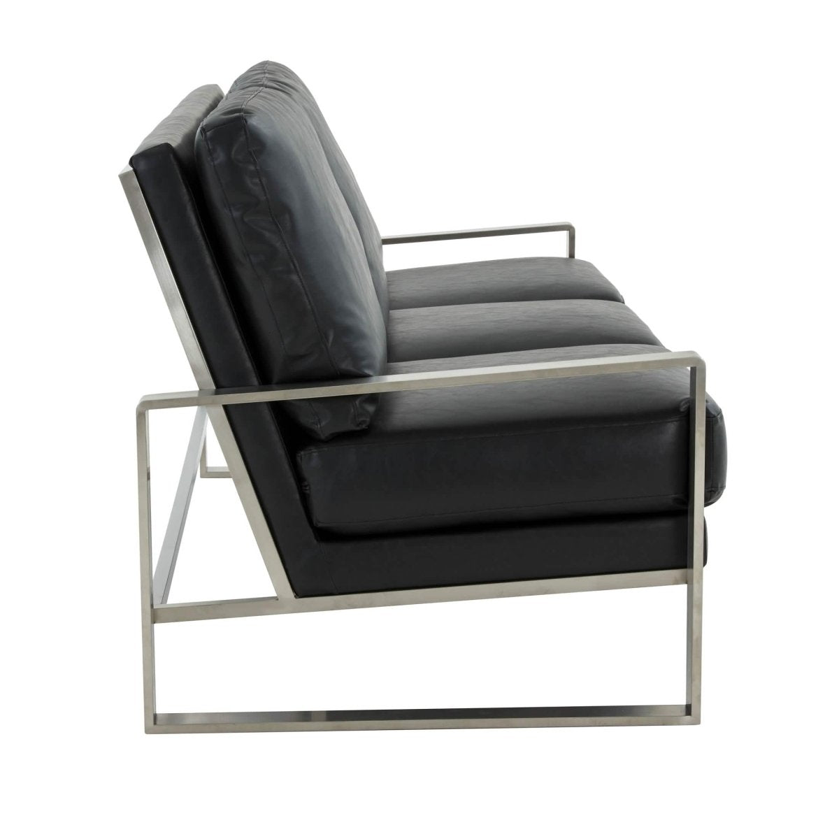 Jefferson 3-Seater Sofa Upholstered in Velvet/Leather with Gold/Silver Steel Base Leather Gold Grey Sofa Leisuremod