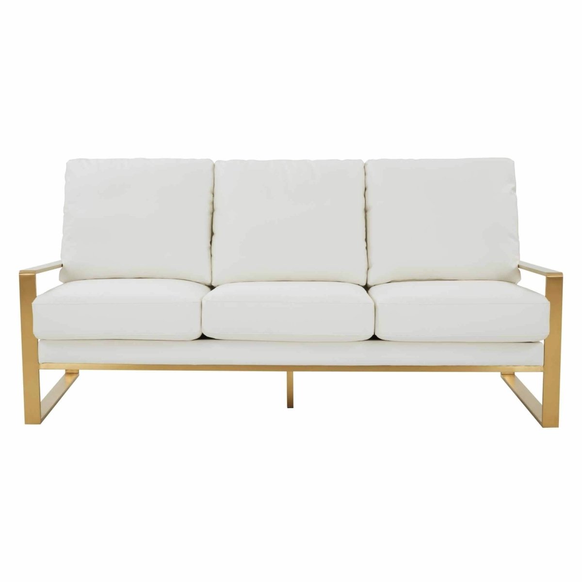 Jefferson 3-Seater Sofa Upholstered in Velvet/Leather with Gold/Silver Steel Base Sofa Leisuremod