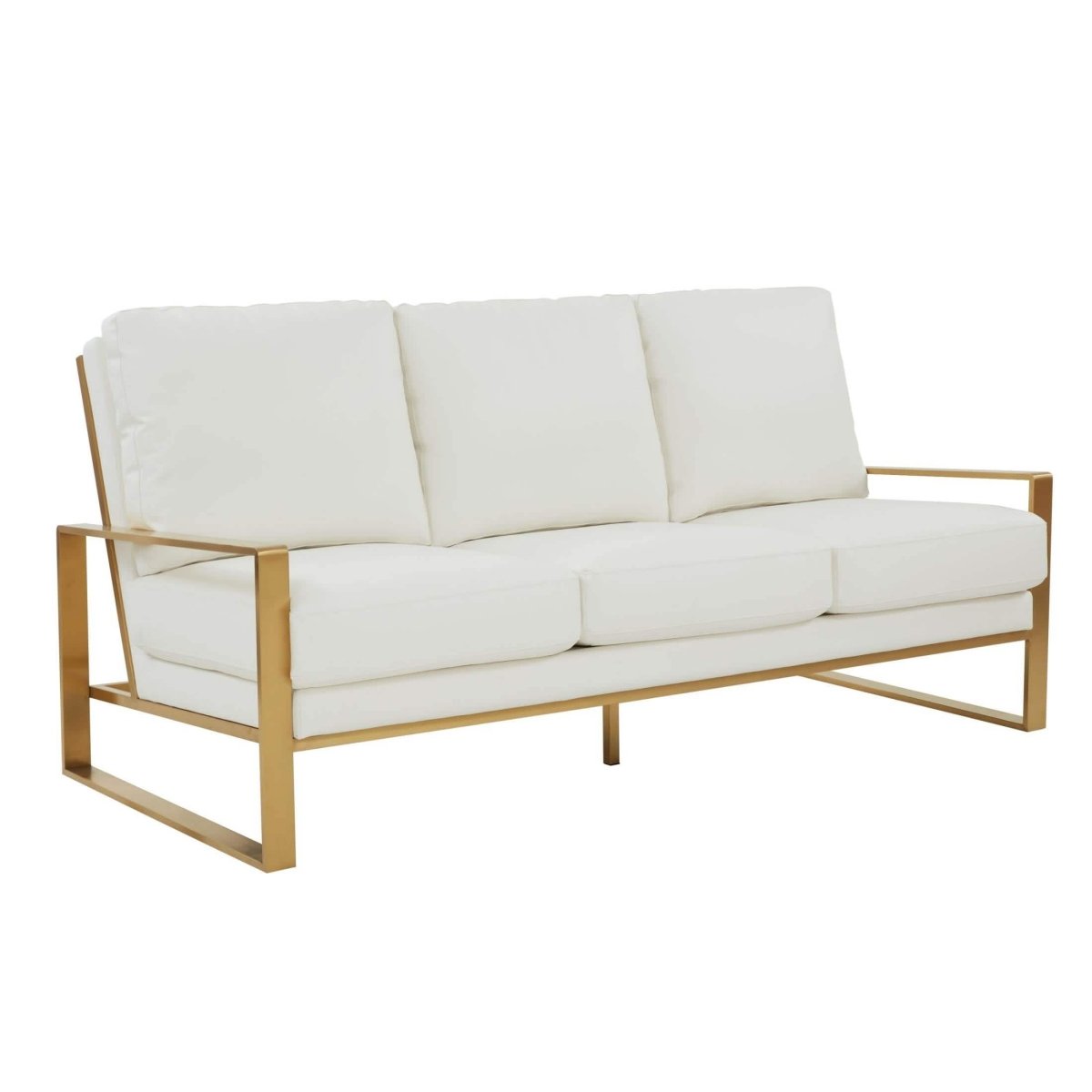 Jefferson 3-Seater Sofa Upholstered in Velvet/Leather with Gold/Silver Steel Base Sofa Leisuremod