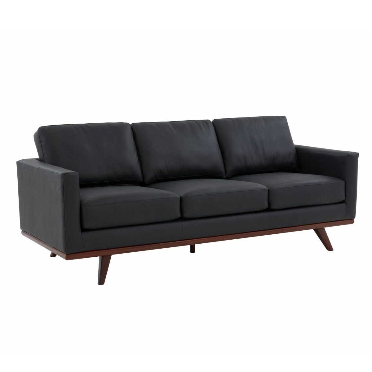 Chester 3-Seater Leather/Mesh Full Size Sofa in Birch Wood Base Leather Black Sofa Leisuremod