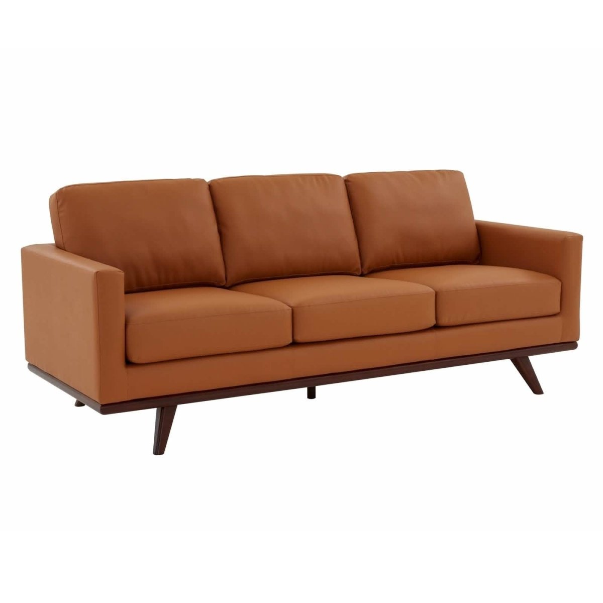 Chester 3-Seater Leather/Mesh Full Size Sofa in Birch Wood Base Leather Cognac Tan Sofa Leisuremod