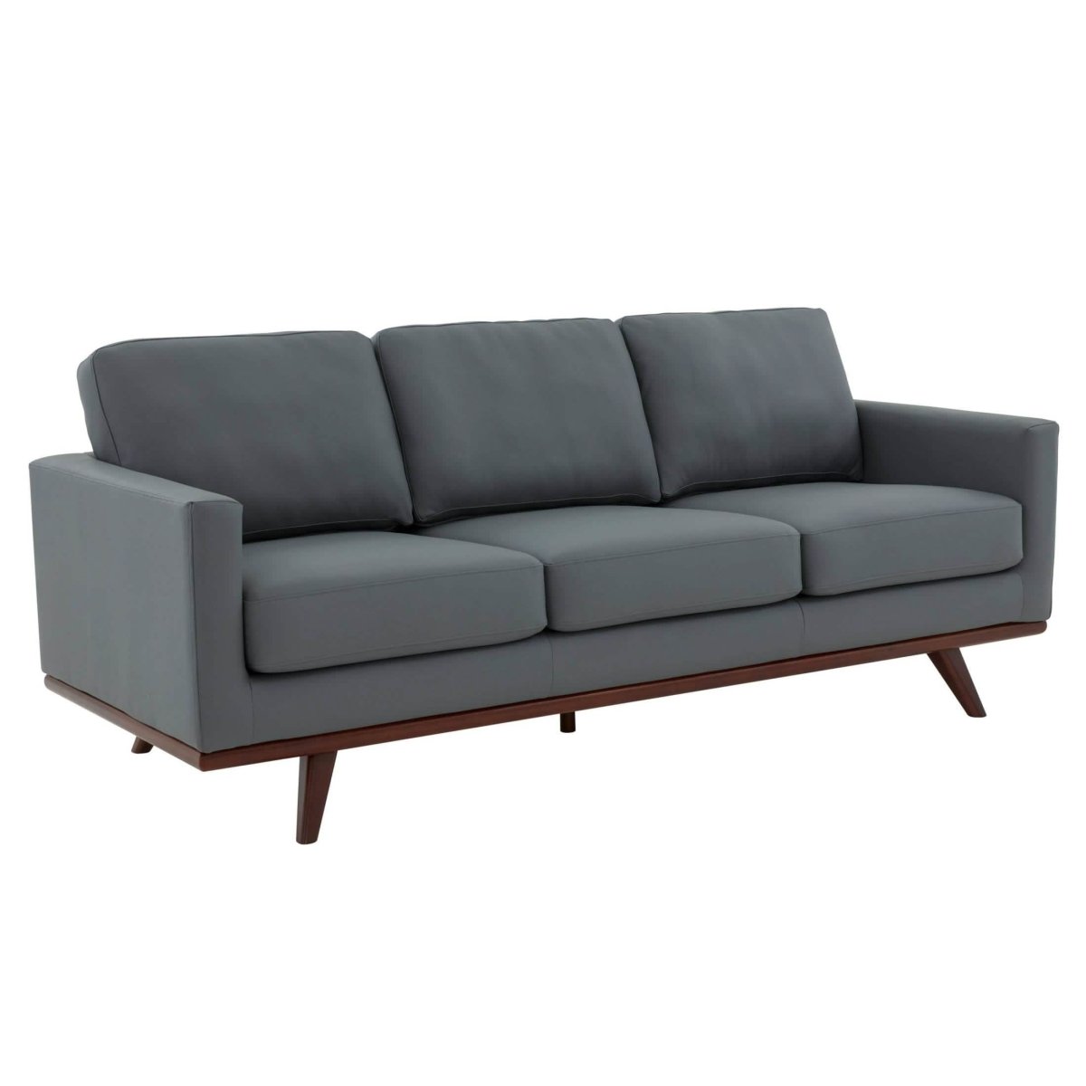 Chester 3-Seater Leather/Mesh Full Size Sofa in Birch Wood Base Leather Grey Sofa Leisuremod