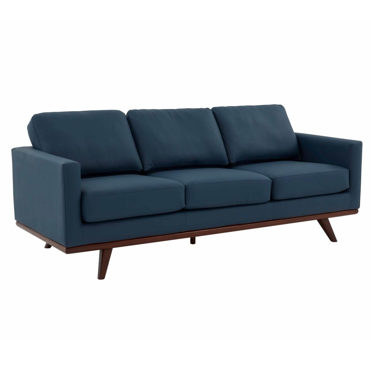 Chester 3-Seater Leather/Mesh Full Size Sofa in Birch Wood Base Leather Navy Blue Sofa Leisuremod
