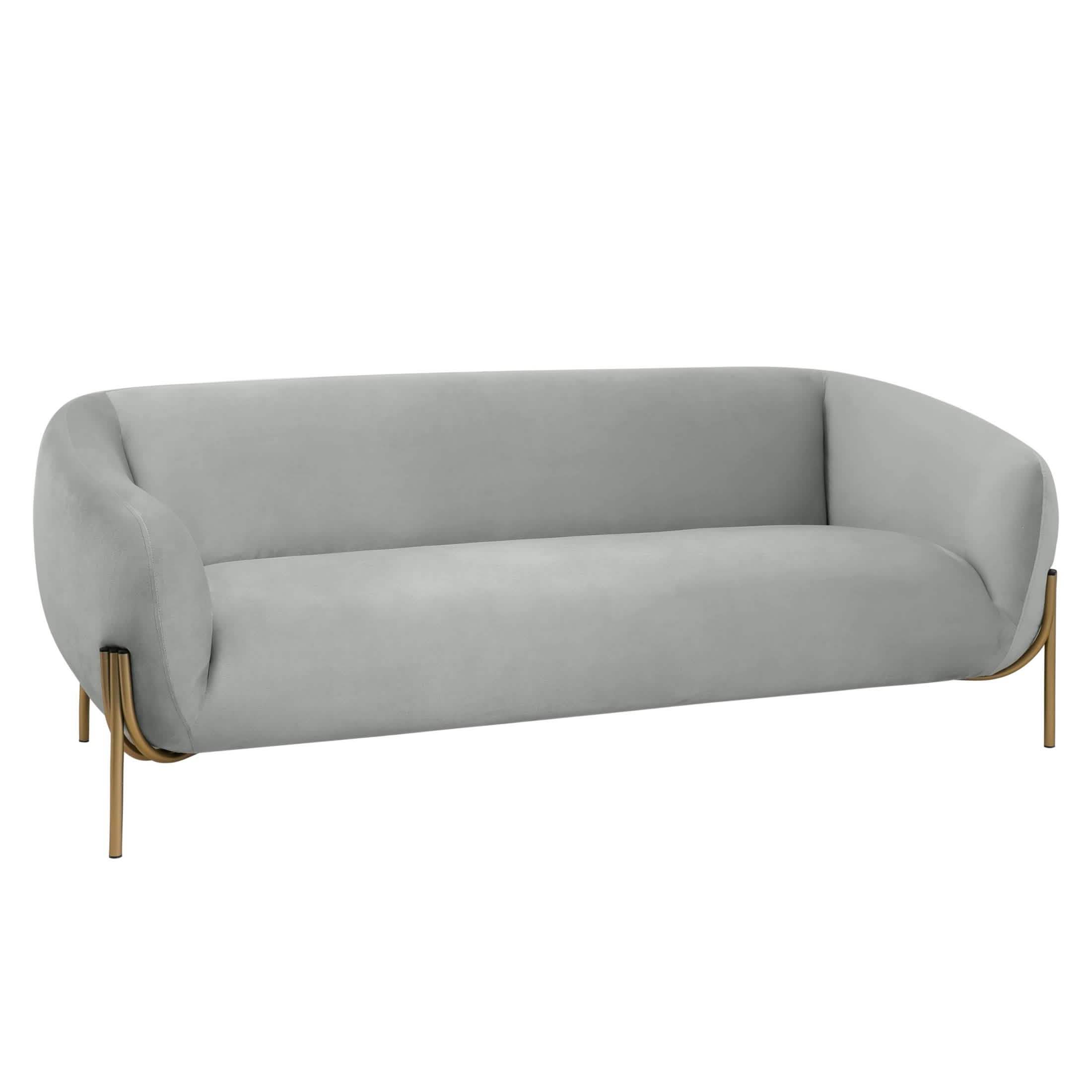Zuno Modern Three-Seater Velvet Sofa with Gold Iron Legs Light Grey Sofa Leisuremod
