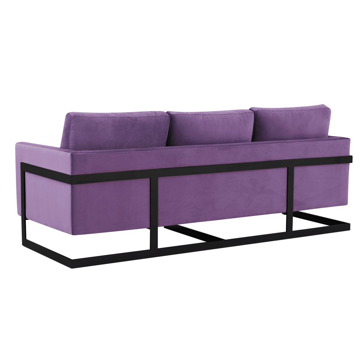 Lincoln 3-Seater Sofa Upholstered in Velvet/Leather with Black/Silver/Gold Steel Base Velvet Black Light Grey Sofa LeisureMod