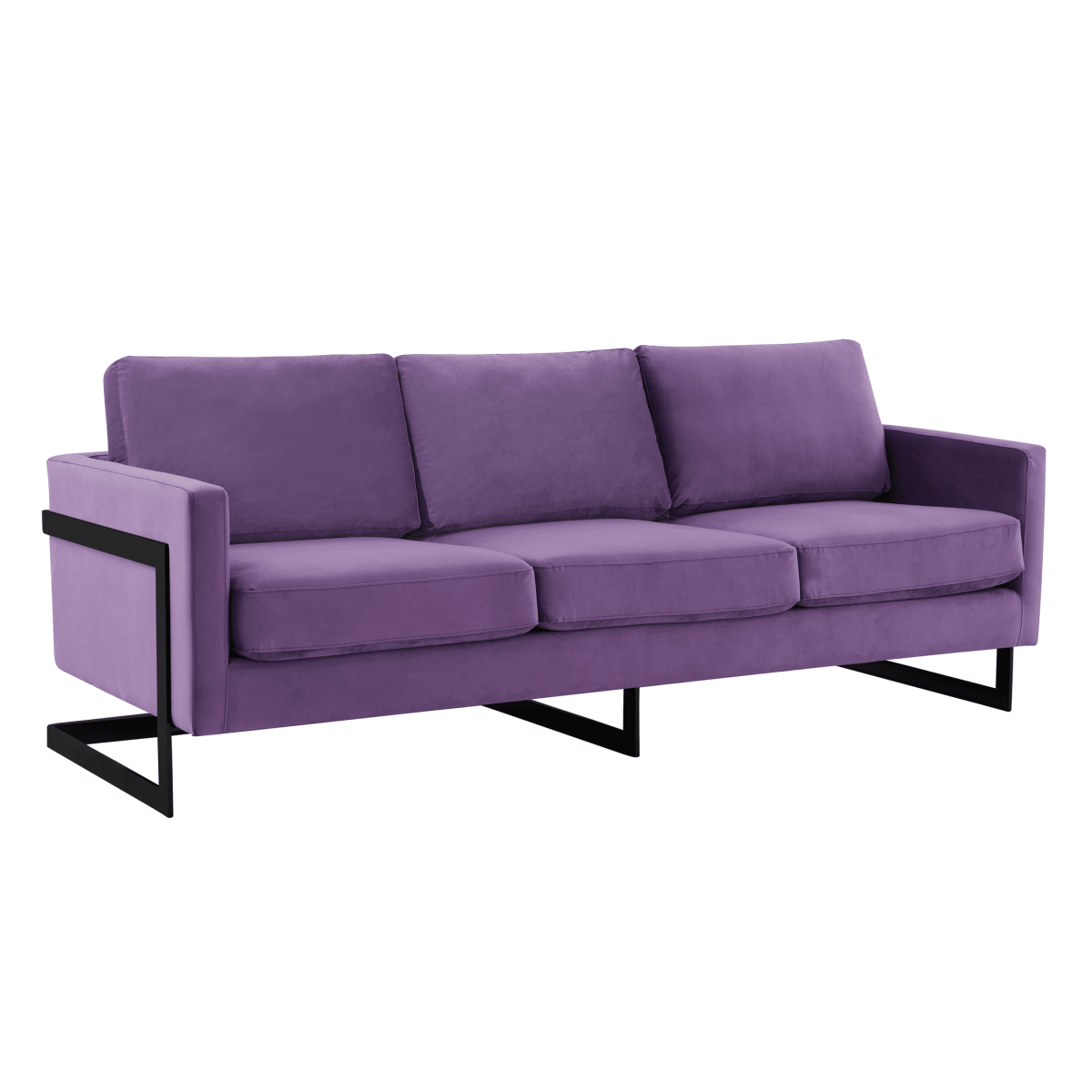 Lincoln 3-Seater Sofa Upholstered in Velvet/Leather with Black/Silver/Gold Steel Base Velvet Black Light Grey Sofa LeisureMod