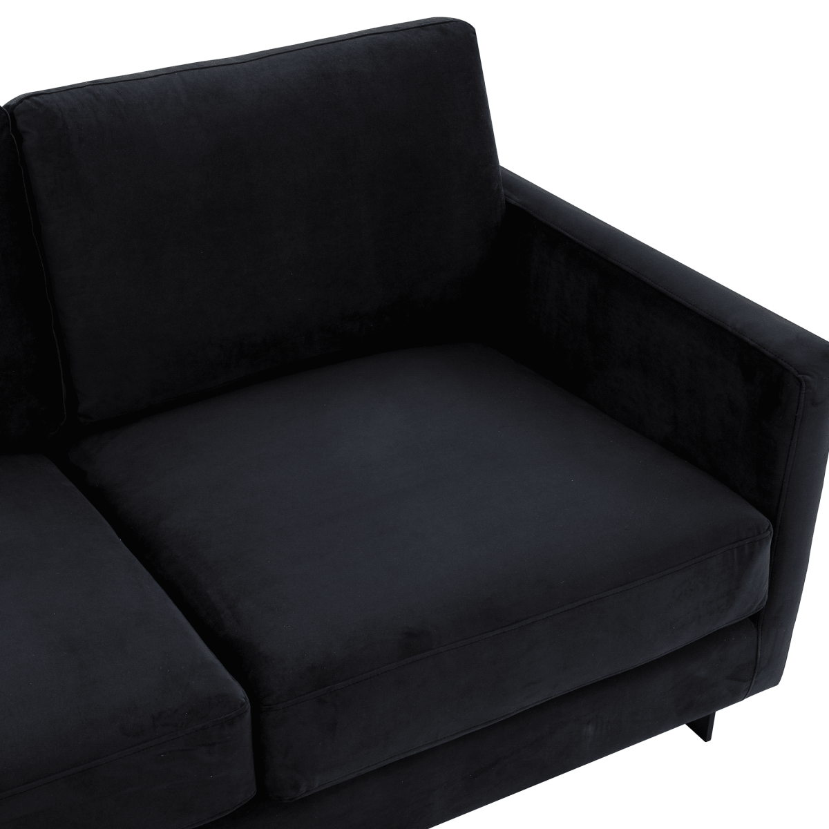Lincoln 3-Seater Sofa Upholstered in Velvet/Leather with Black/Silver/Gold Steel Base Velvet Black Midnight Black Sofa LeisureMod