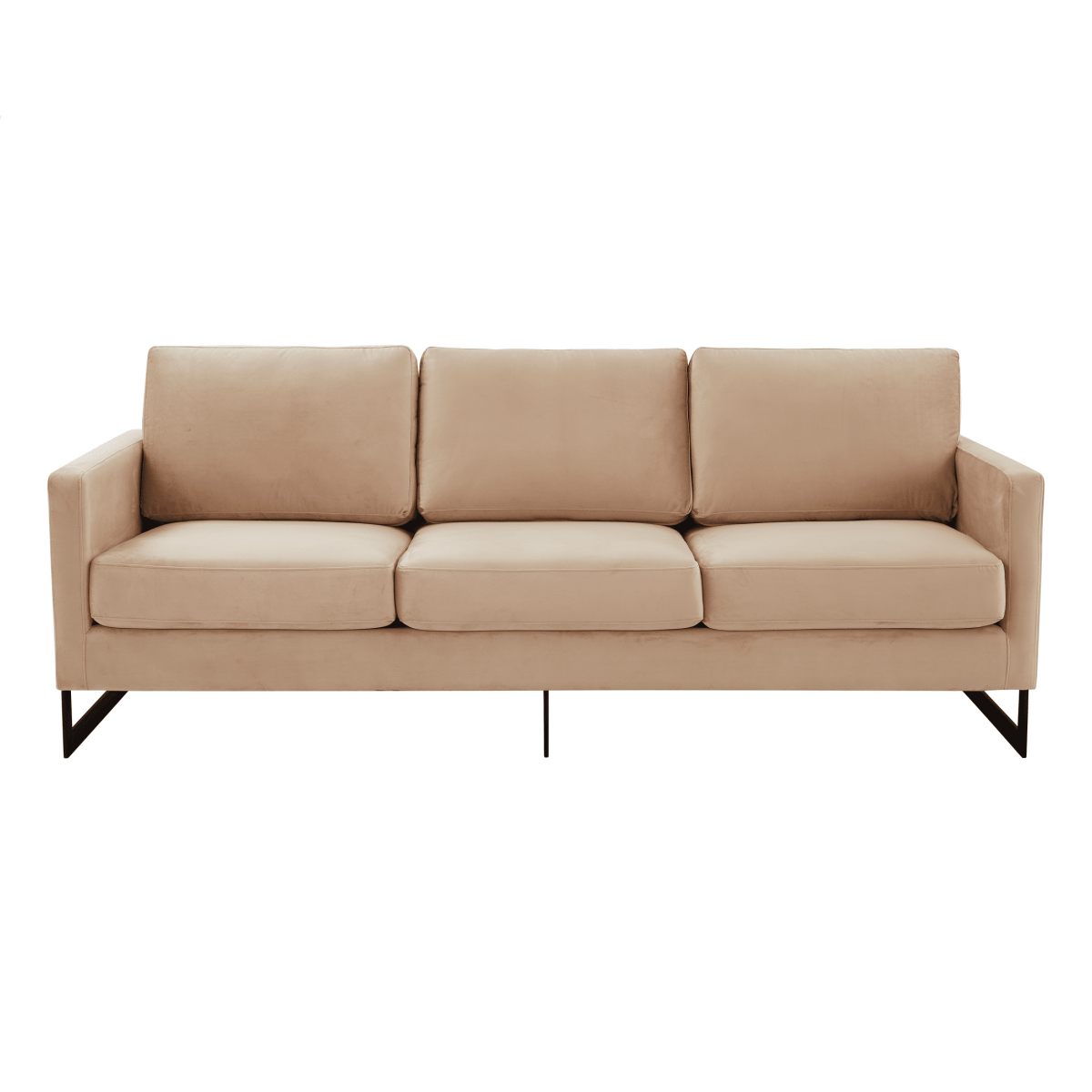 Lincoln 3-Seater Sofa Upholstered in Velvet/Leather with Black/Silver/Gold Steel Base Velvet Black Beige Sofa LeisureMod