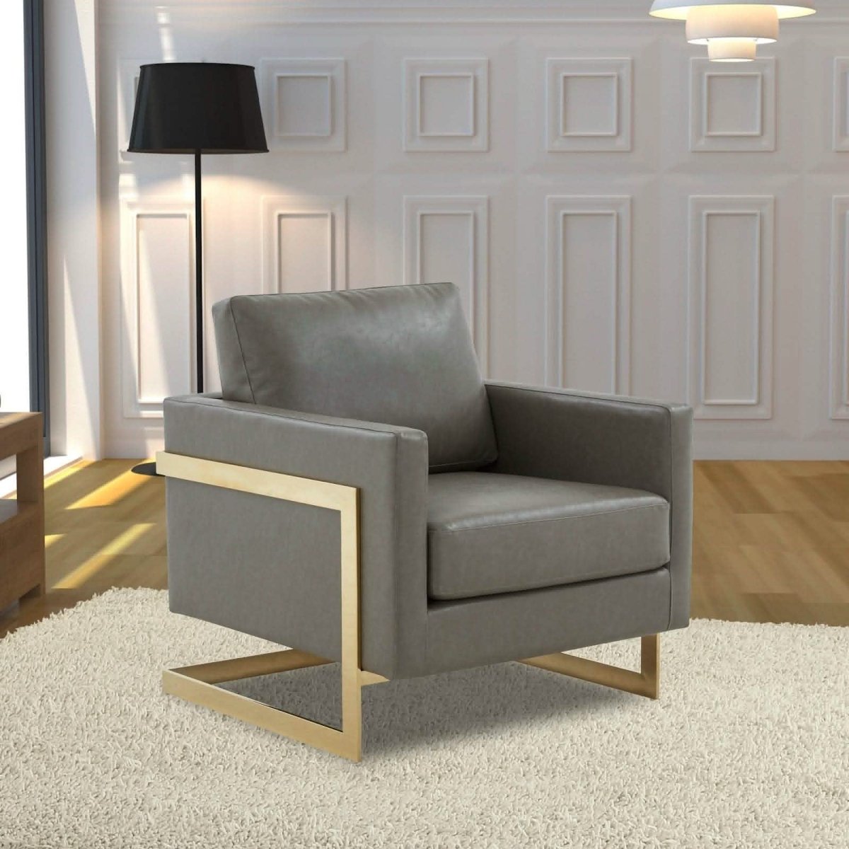 Leisuremod Sofa Lincoln Modern Upholstered in Fabric Accent Armchair With Gold/Black/White Metal Frame