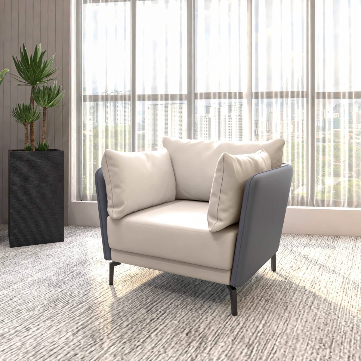 Luxify Single-Seater Leather Sofa Accent Armchair with Stainless Steel Legs and Removable Cushions Grey Sofa Leisuremod