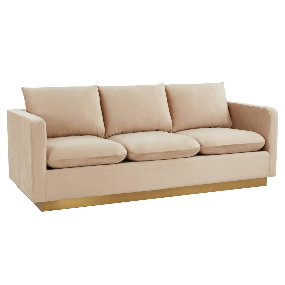 Nervo 3-Seater Velvet/Leather Full Sofa with Gold Stainless Steel Base Sofa Leisuremod