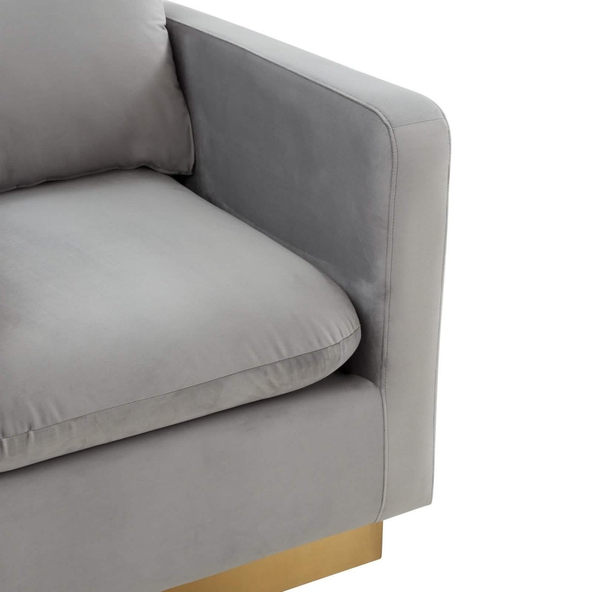 Nervo Upholstered in Velvet/Leather Singe-Seater Sofa with Gold Base Velvet Light Grey Sofa Leisuremod