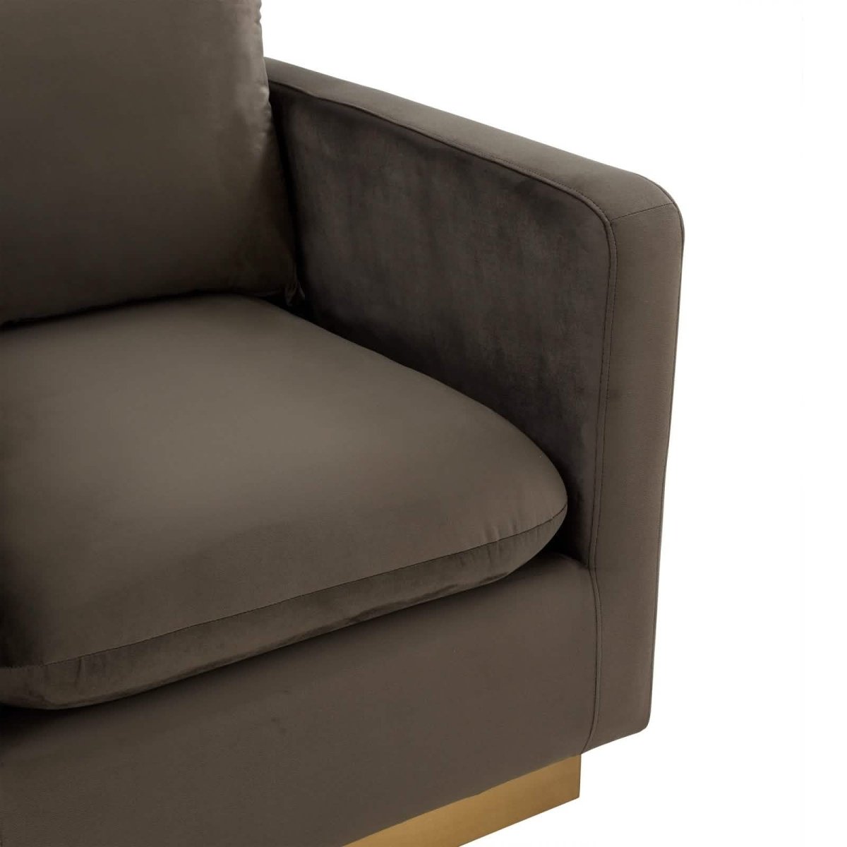 Nervo Upholstered in Velvet/Leather Singe-Seater Sofa with Gold Base Velvet Midnight Black Sofa Leisuremod