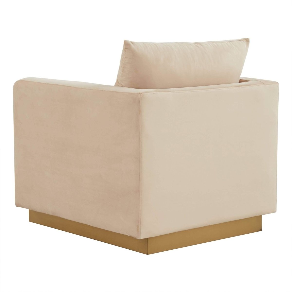 Nervo Upholstered in Velvet/Leather Singe-Seater Sofa with Gold Base Velvet Beige Sofa Leisuremod
