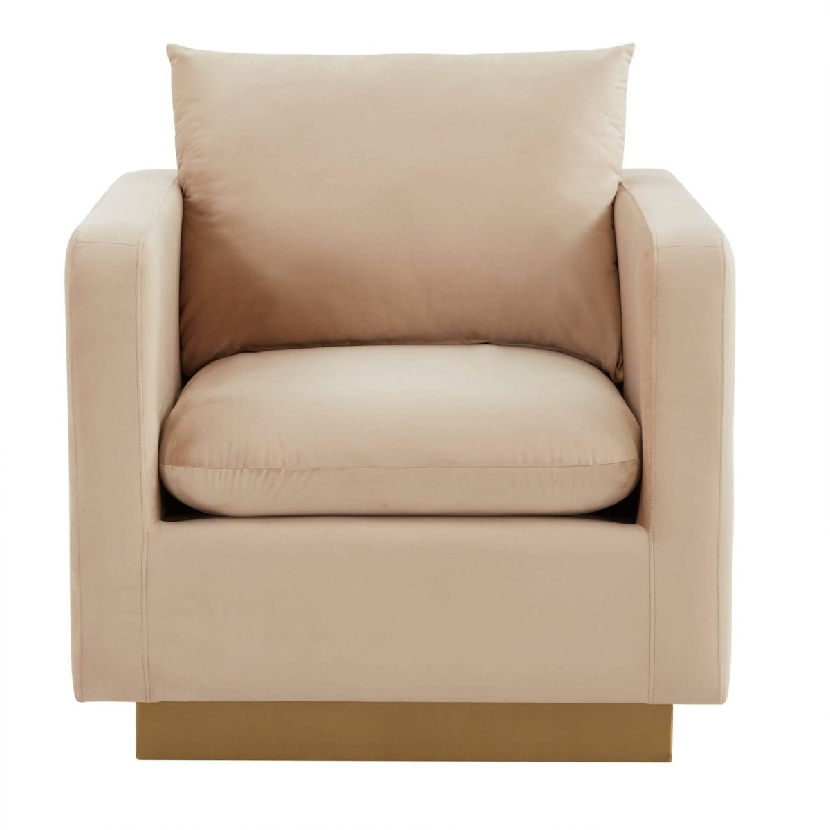 Nervo Upholstered in Velvet/Leather Singe-Seater Sofa with Gold Base Velvet Beige Sofa Leisuremod