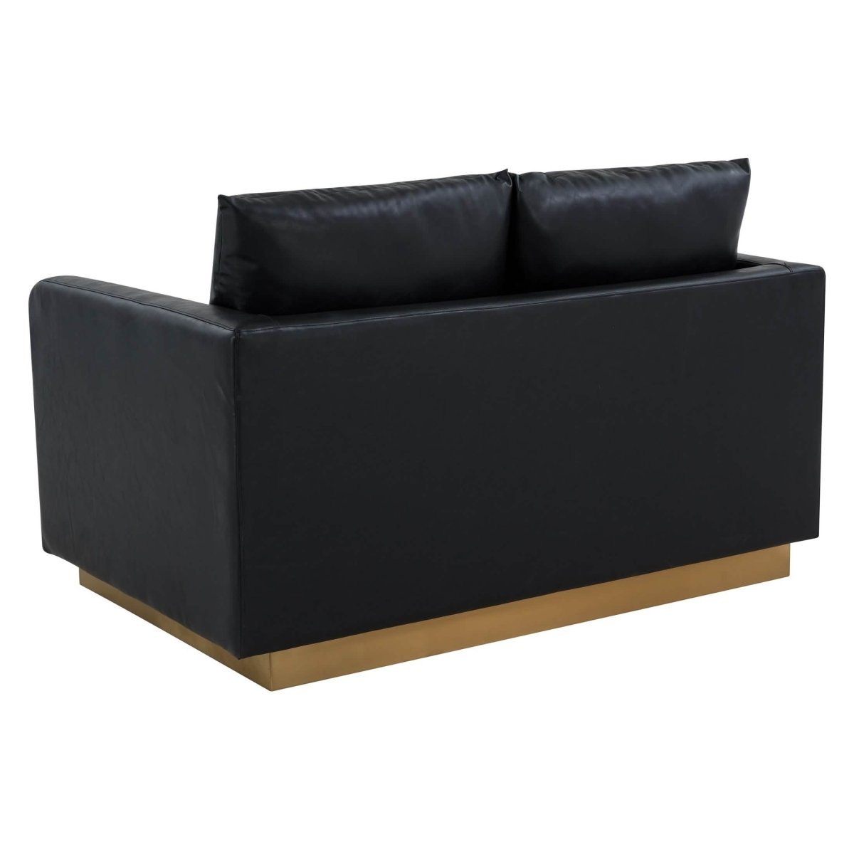 Nervo Upholstered Velvet/Leather Loveseat with Gold Stainless Steel Base Leather Black Sofa Leisuremod