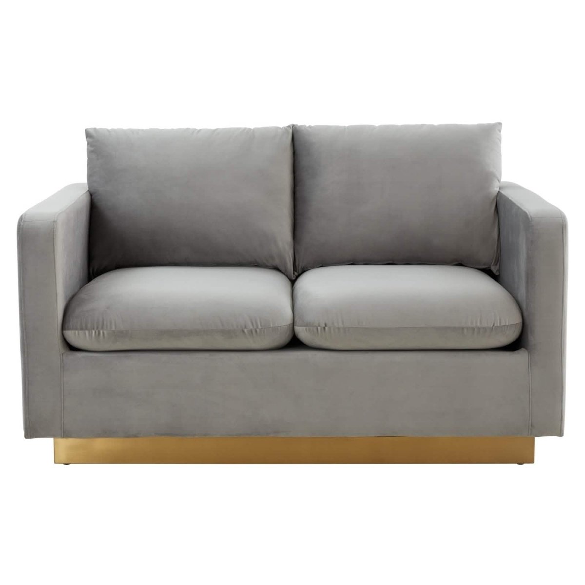 Nervo Upholstered Velvet/Leather Loveseat with Gold Stainless Steel Base Velvet Midnight Black Sofa Leisuremod