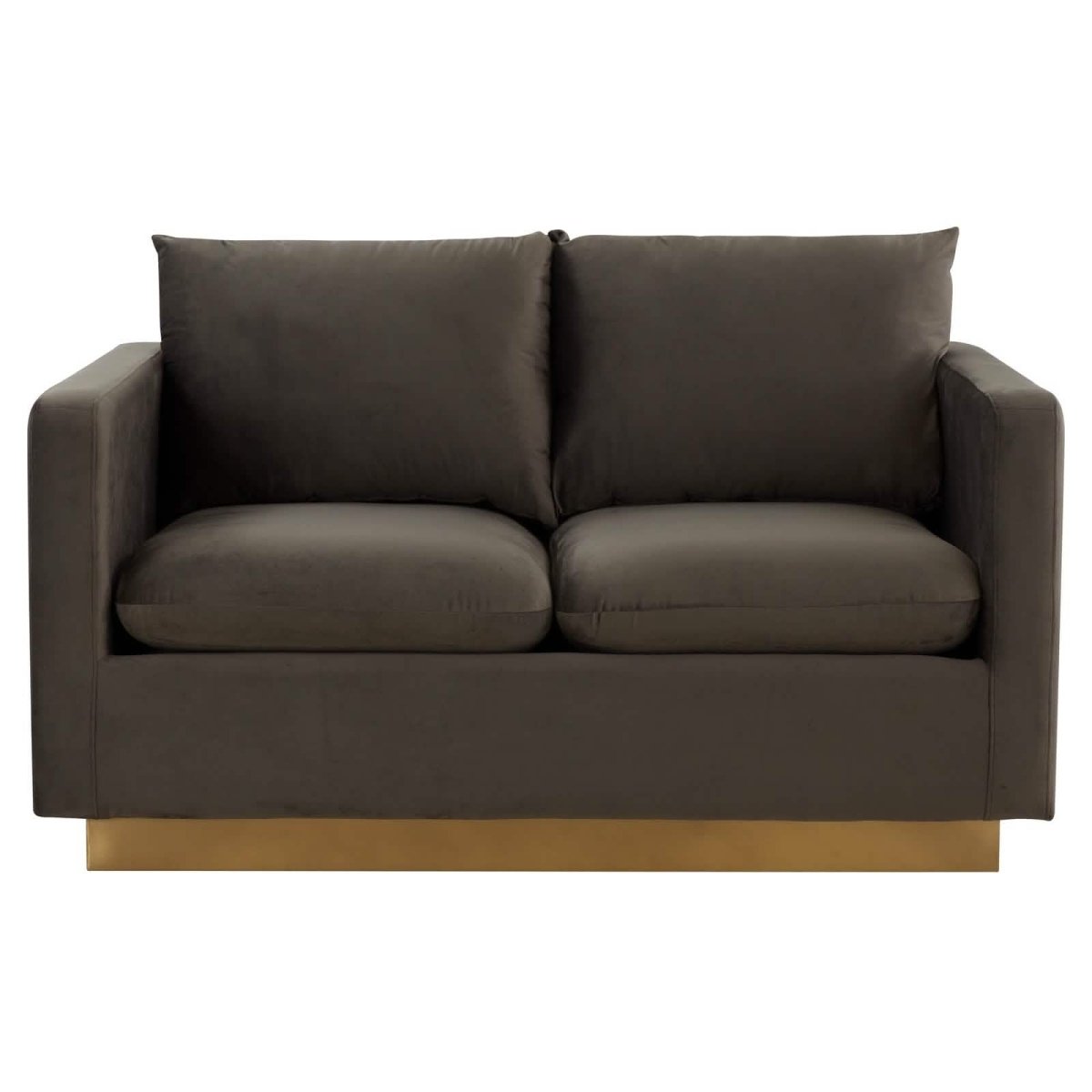 Nervo Upholstered Velvet/Leather Loveseat with Gold Stainless Steel Base Velvet Midnight Black Sofa Leisuremod
