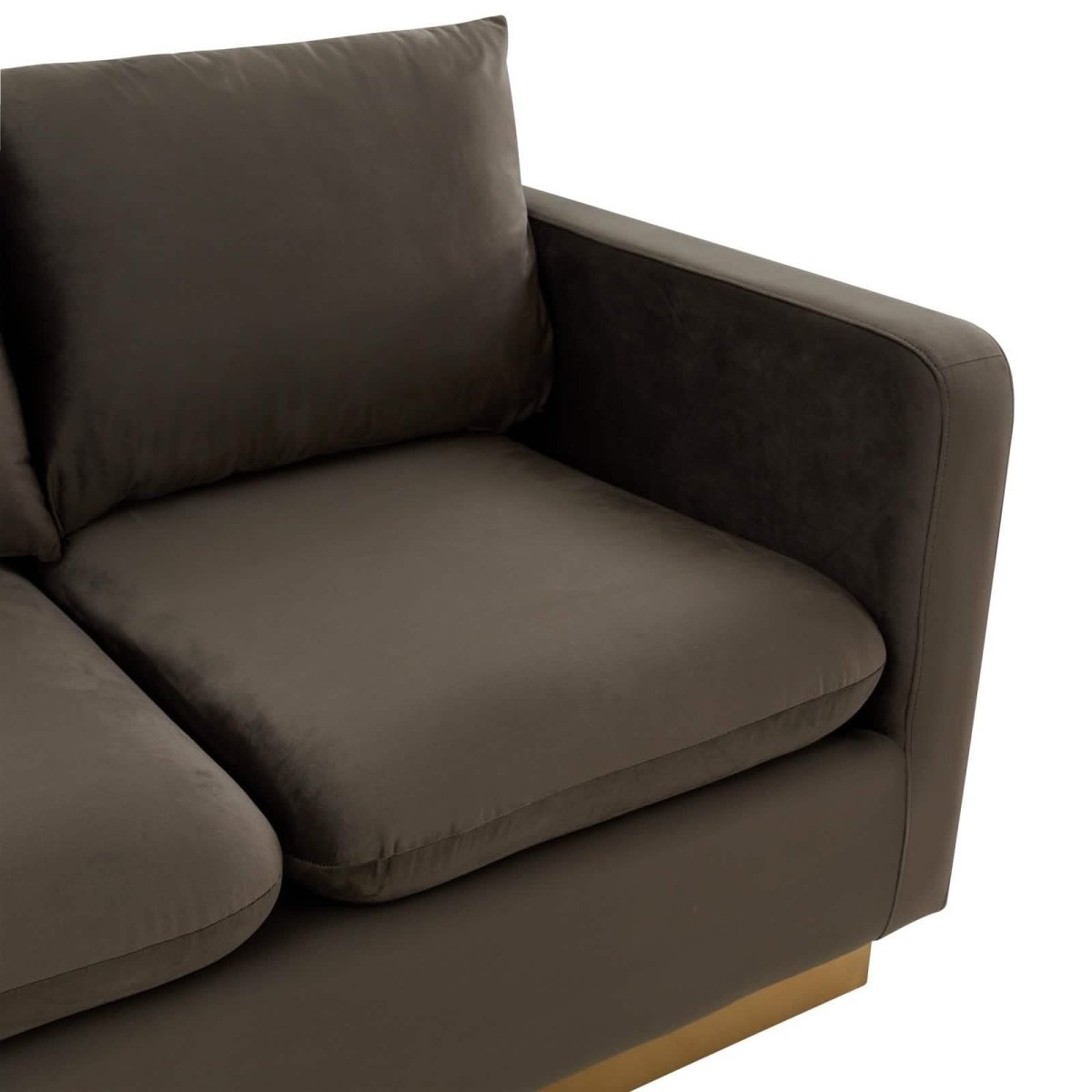 Nervo Upholstered Velvet/Leather Loveseat with Gold Stainless Steel Base Velvet Midnight Black Sofa Leisuremod