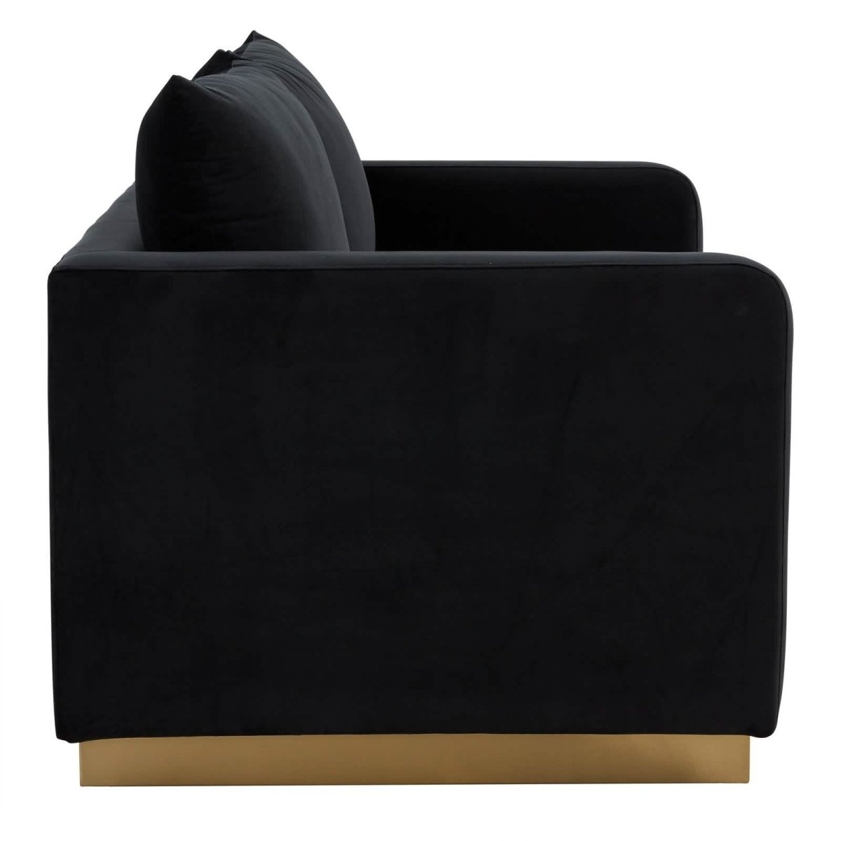 Nervo Upholstered Velvet/Leather Loveseat with Gold Stainless Steel Base Velvet Midnight Black Sofa Leisuremod