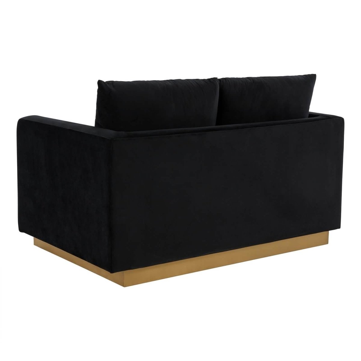 Nervo Upholstered Velvet/Leather Loveseat with Gold Stainless Steel Base Velvet Purple Sofa Leisuremod