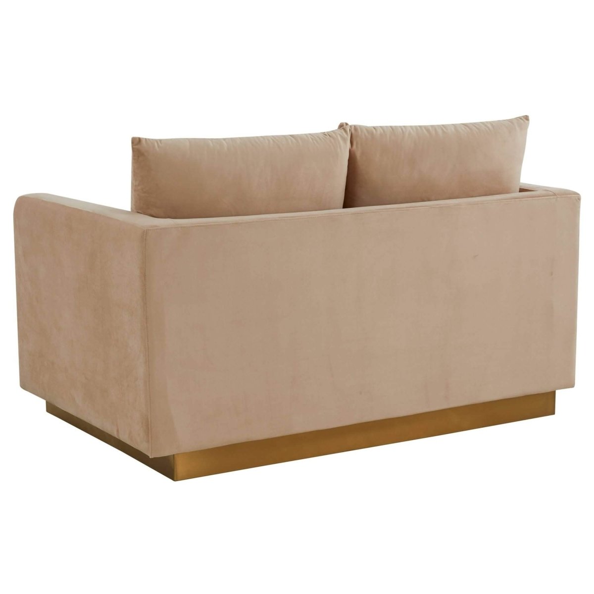Nervo Upholstered Velvet/Leather Loveseat with Gold Stainless Steel Base Velvet Beige Sofa Leisuremod