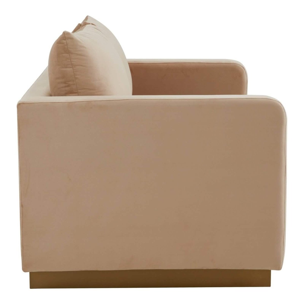 Nervo Upholstered Velvet/Leather Loveseat with Gold Stainless Steel Base Velvet Beige Sofa Leisuremod