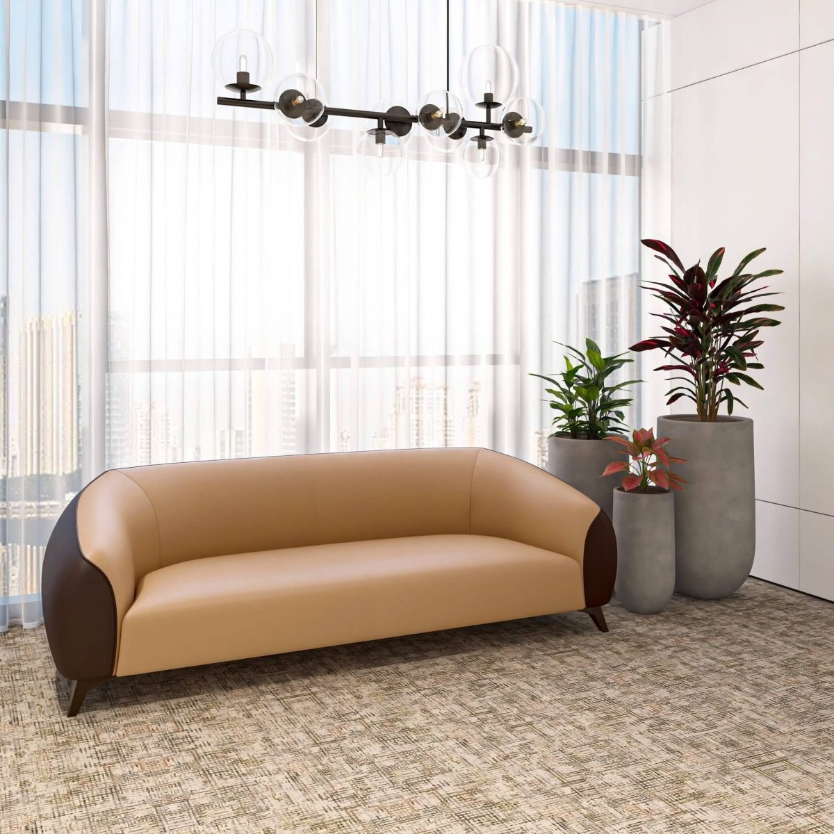 Opula 3-Seater Leather Sofa with Stainless Steel Legs Brown Sofa Leisuremod