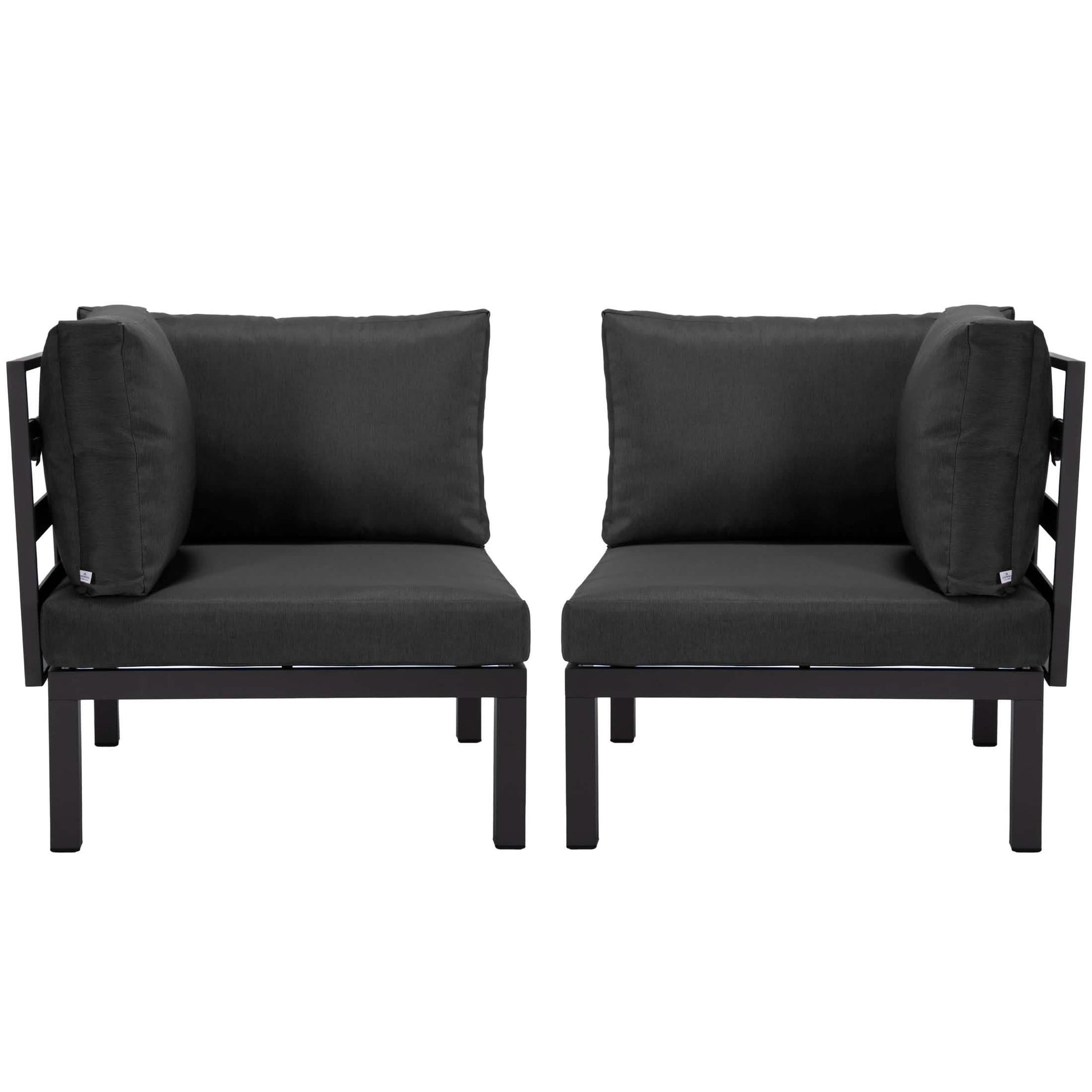 Hamilton Aluminum Patio 2-Piece Corner Seat With Cushions Black Sofa Set Leisuremod