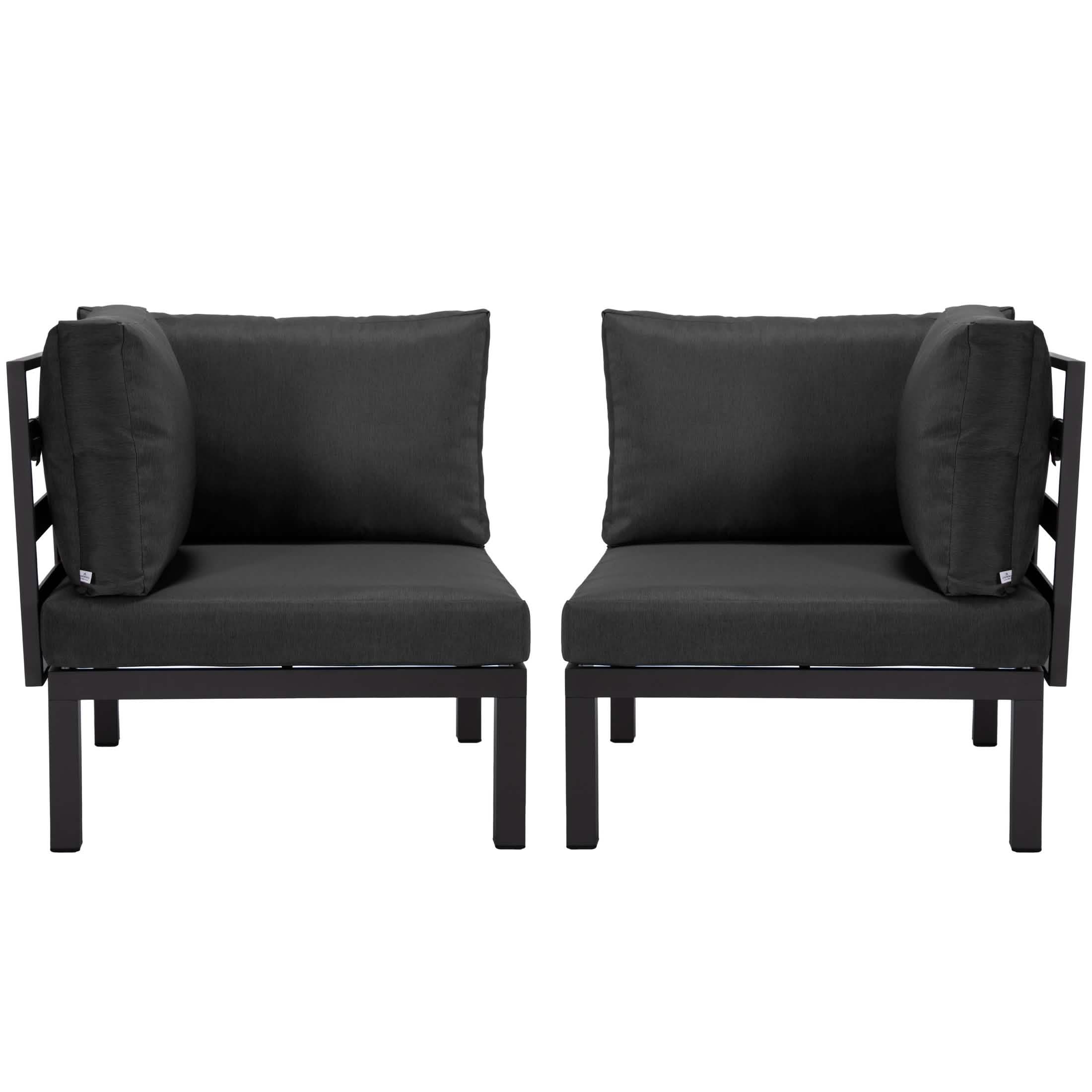 Hamilton Aluminum Patio 2-Piece Corner Seat With Cushions Black Sofa Set Leisuremod