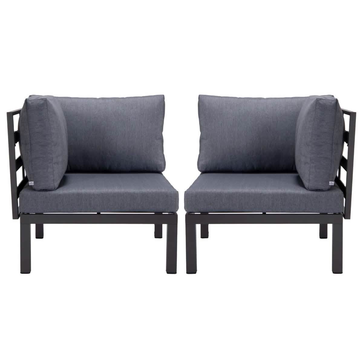 Hamilton Aluminum Patio 2-Piece Corner Seat With Cushions Charcoal Blue Sofa Set Leisuremod