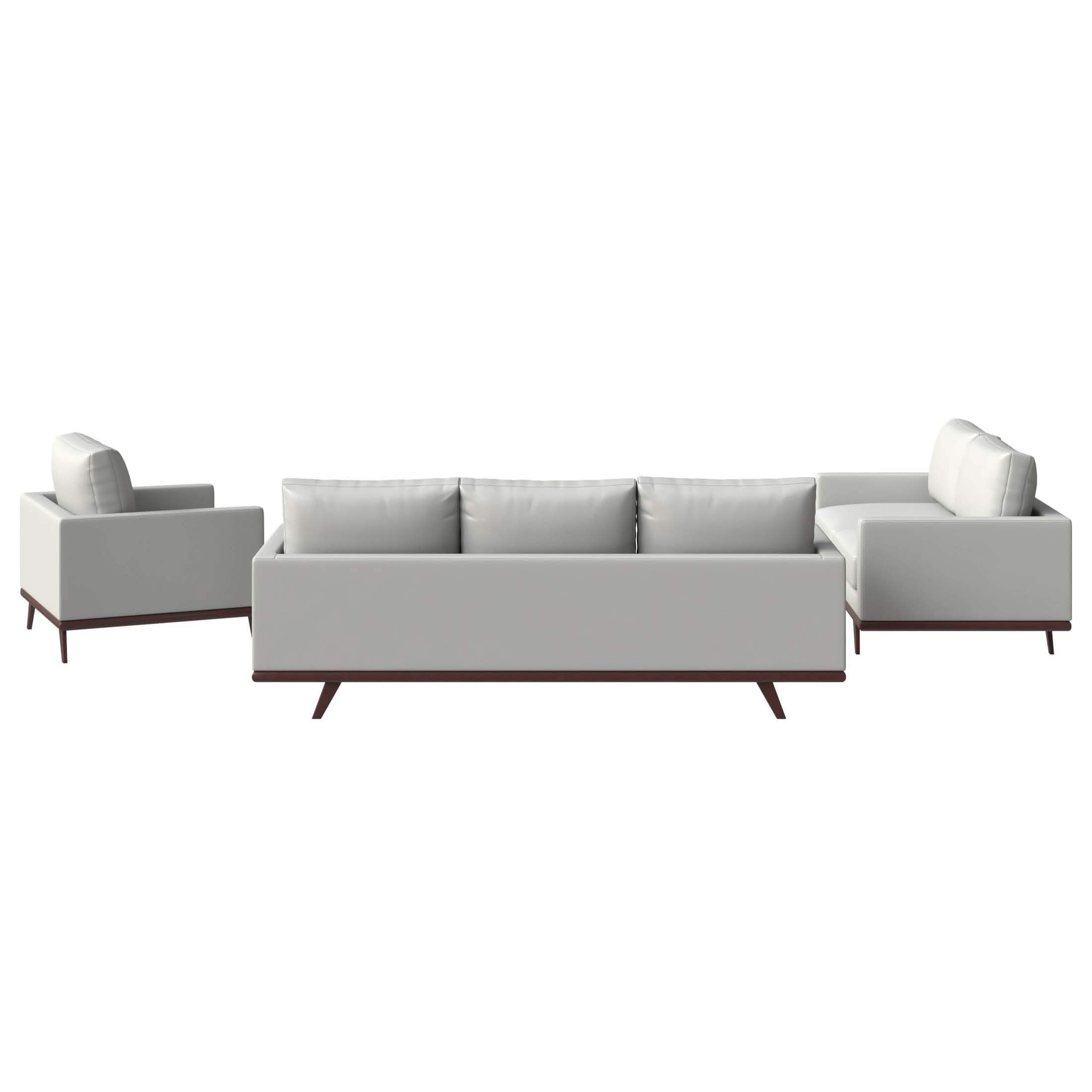 Chester 3-Piece Leather Living Room Sofa Set with Birch Wood Base White Sofa Set Leisuremod