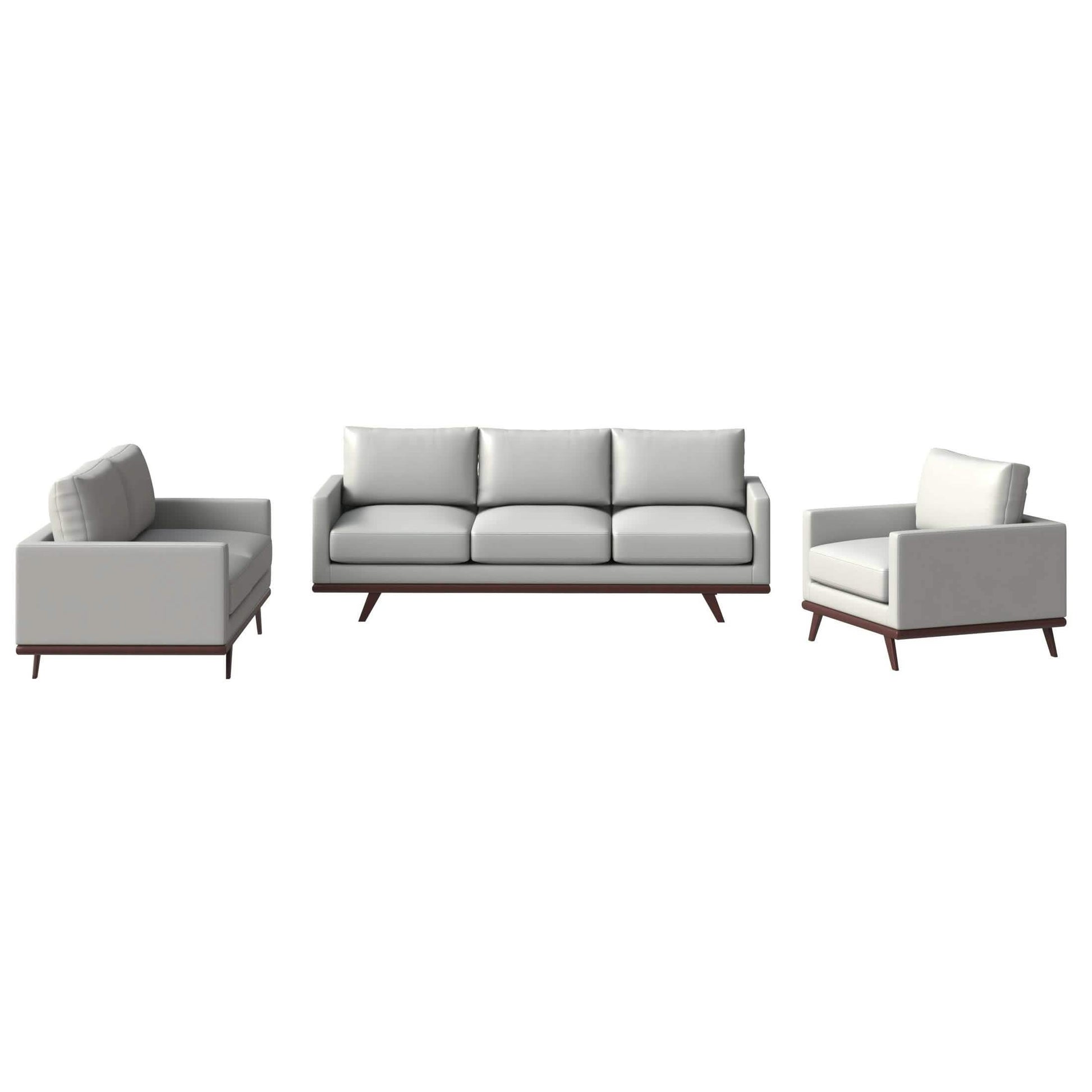 Chester 3-Piece Leather Living Room Sofa Set with Birch Wood Base White Sofa Set Leisuremod