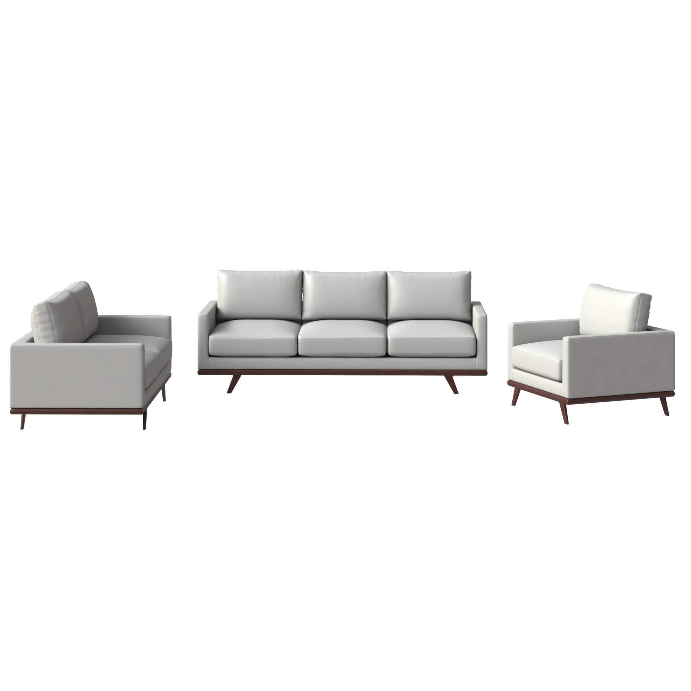 Chester 3-Piece Leather Living Room Sofa Set with Birch Wood Base White Sofa Set Leisuremod