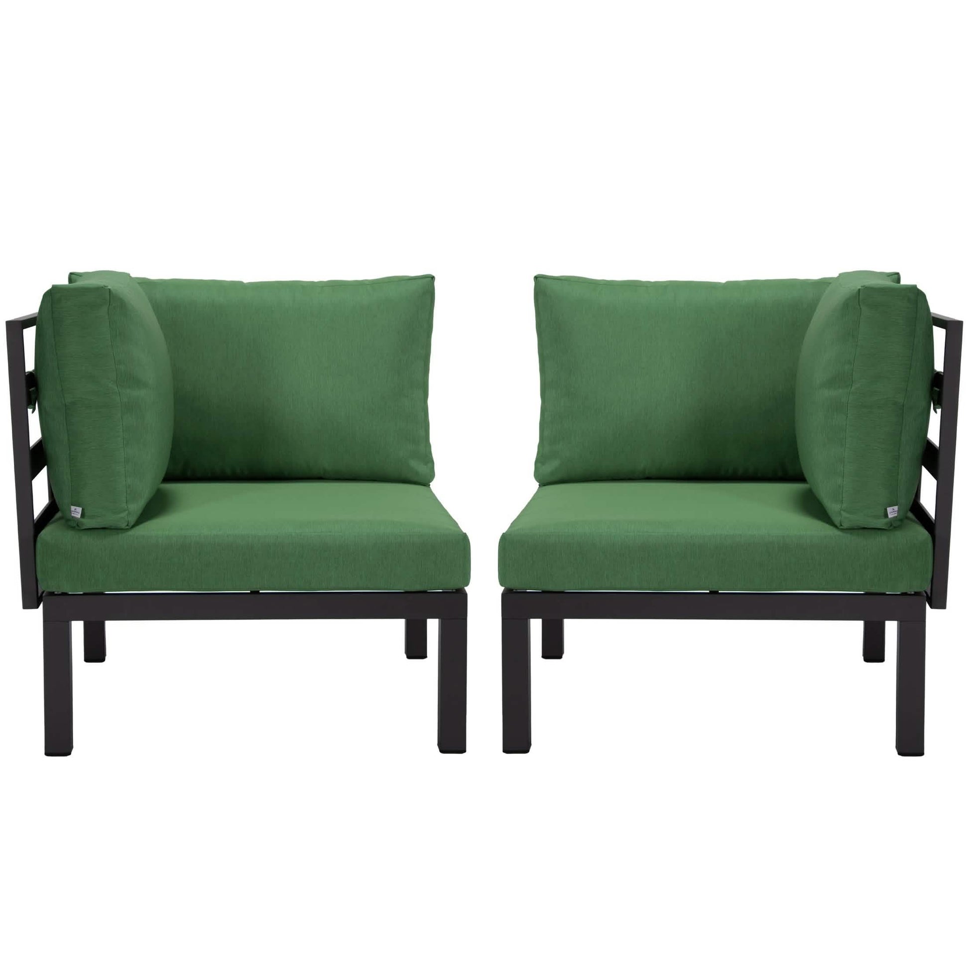 Hamilton Aluminum Patio 2-Piece Corner Seat With Cushions Green Sofa Set Leisuremod