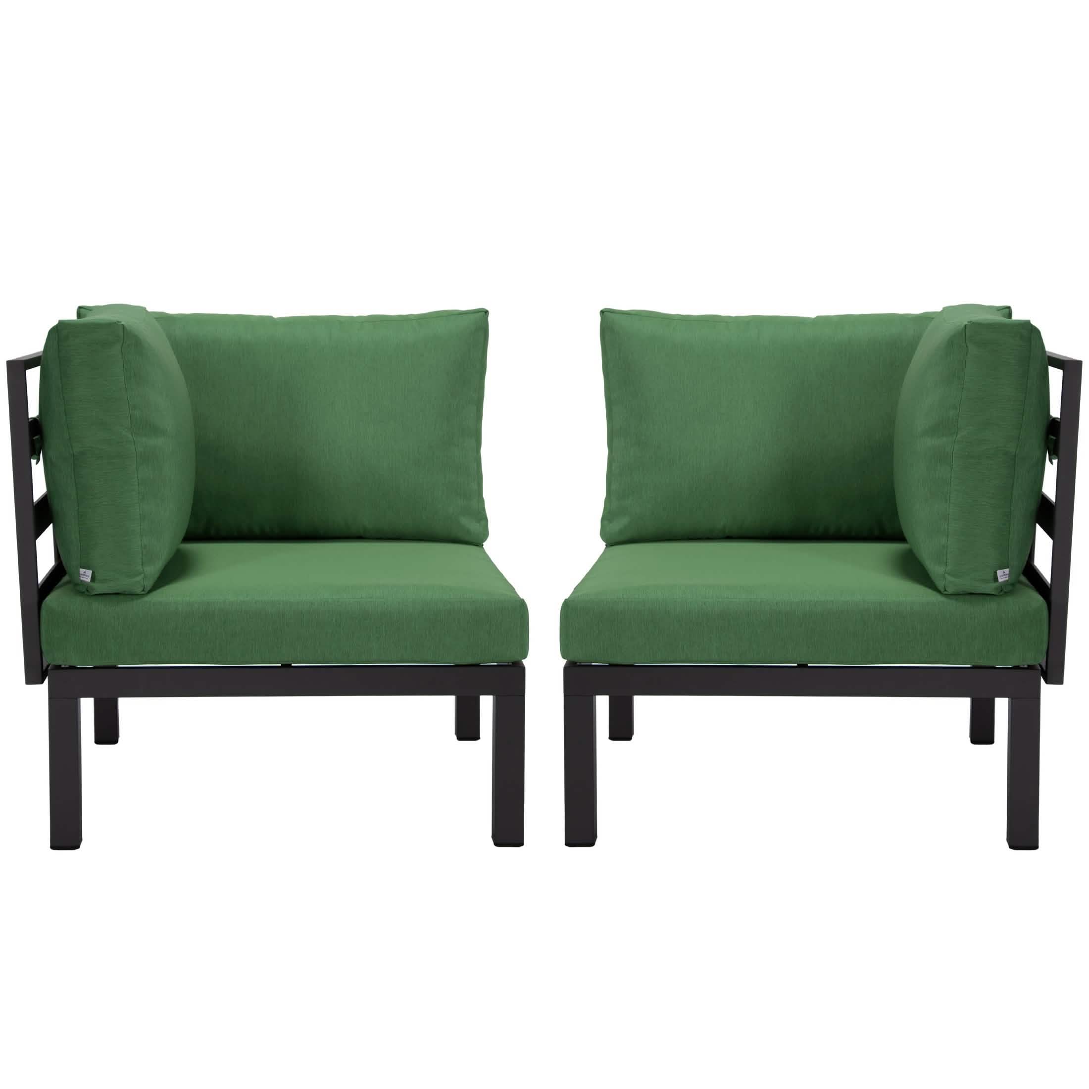 Hamilton Aluminum Patio 2-Piece Corner Seat With Cushions Green Sofa Set Leisuremod