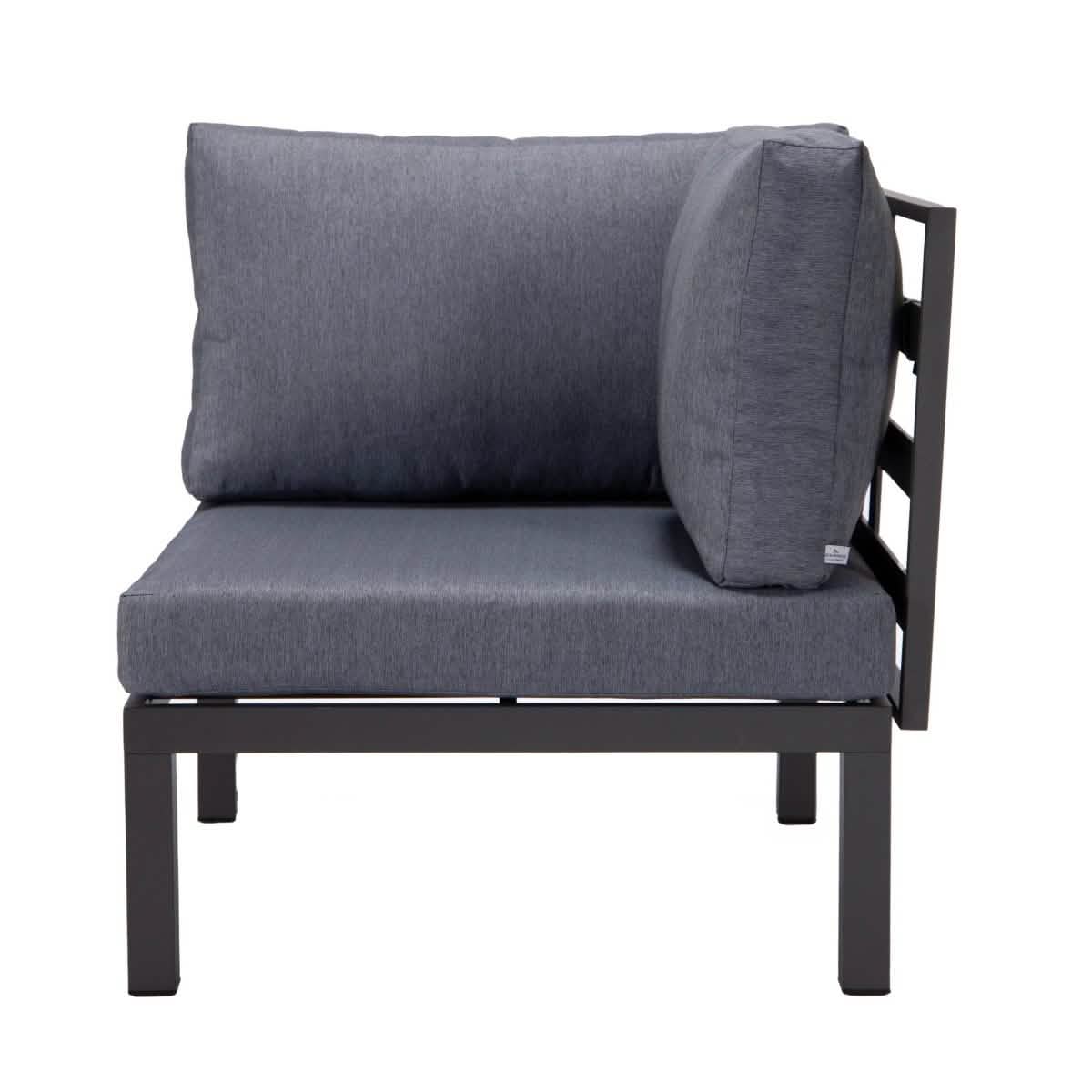 Hamilton Aluminum Patio 2-Piece Corner Seat With Cushions Charcoal Blue Sofa Set Leisuremod