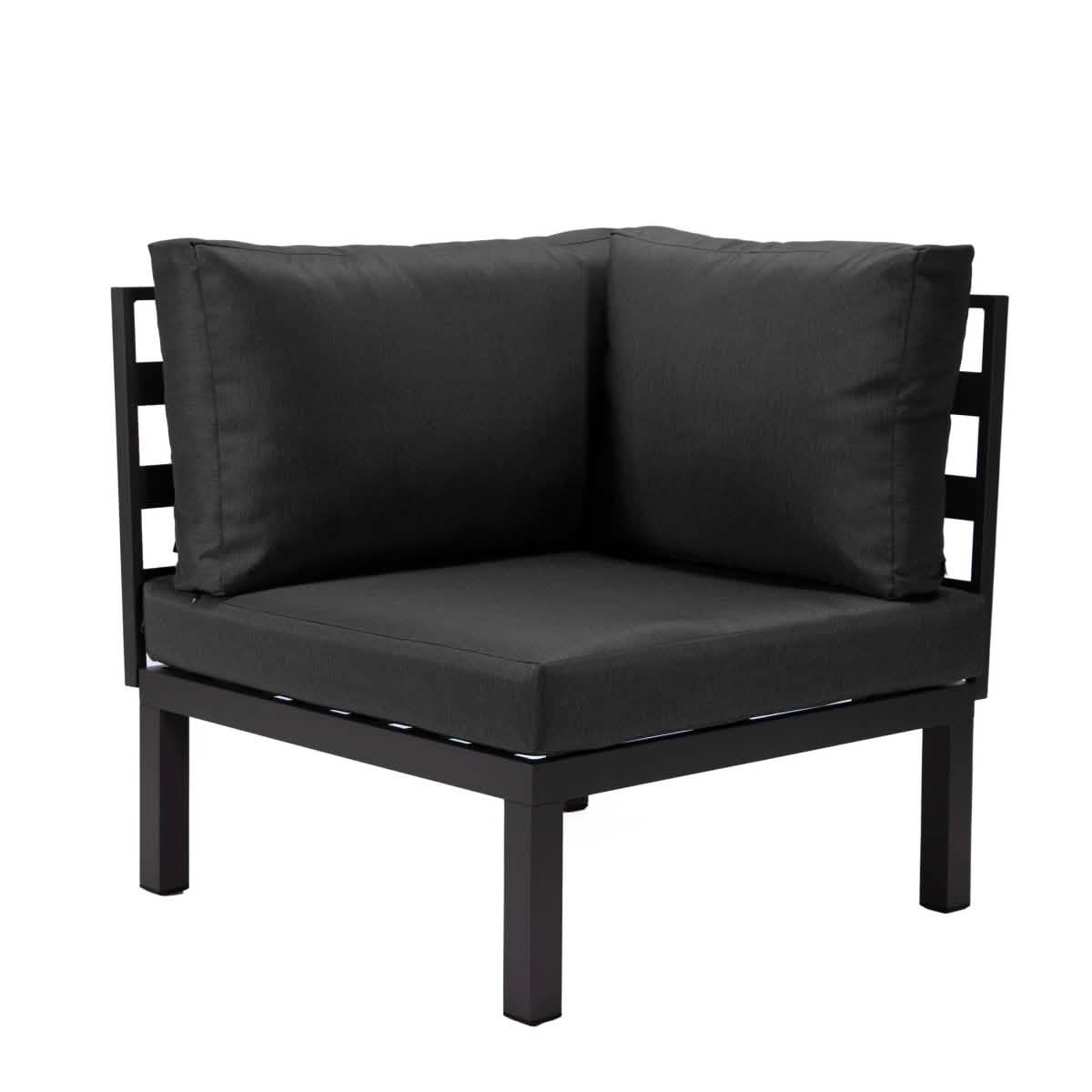 Hamilton Aluminum Patio 2-Piece Corner Seat With Cushions Black Sofa Set Leisuremod