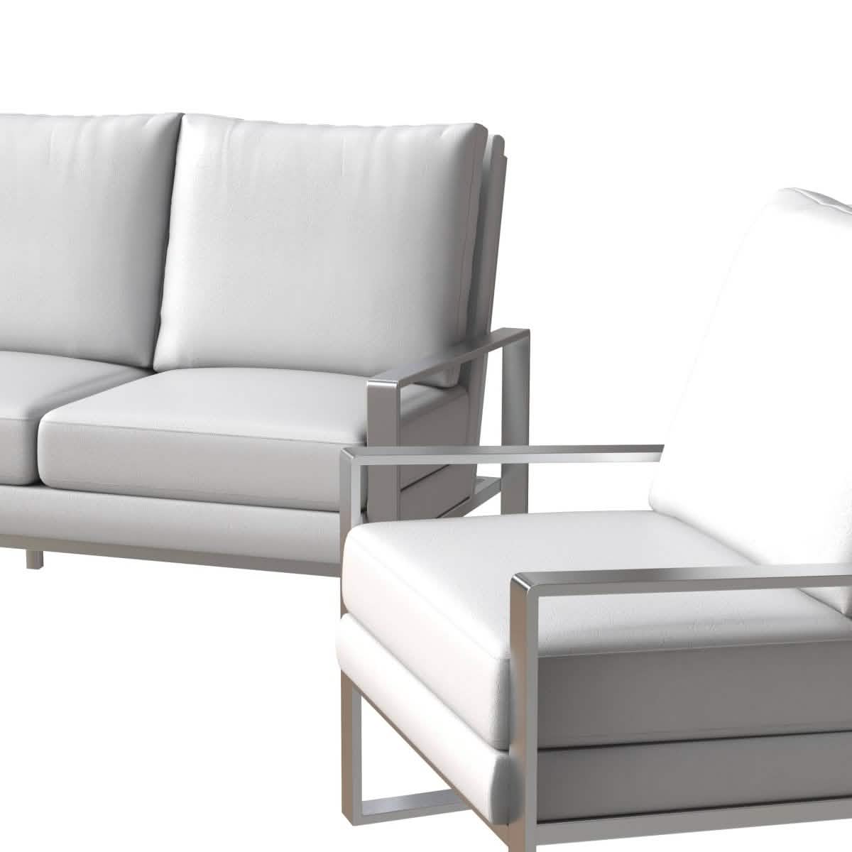 Jefferson 3-Piece Leather Sofa Set with Silver/Gold Stainless Steel Base Accent Chair and Loveseat Sofa Set Leisuremod