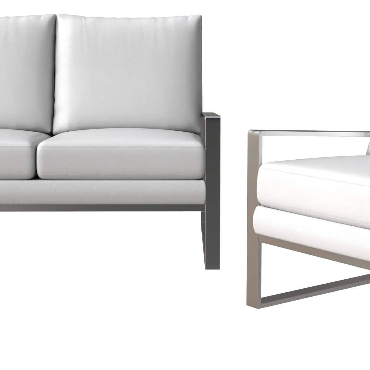 Jefferson 3-Piece Leather Sofa Set with Silver/Gold Stainless Steel Base Accent Chair and Loveseat Sofa Set Leisuremod