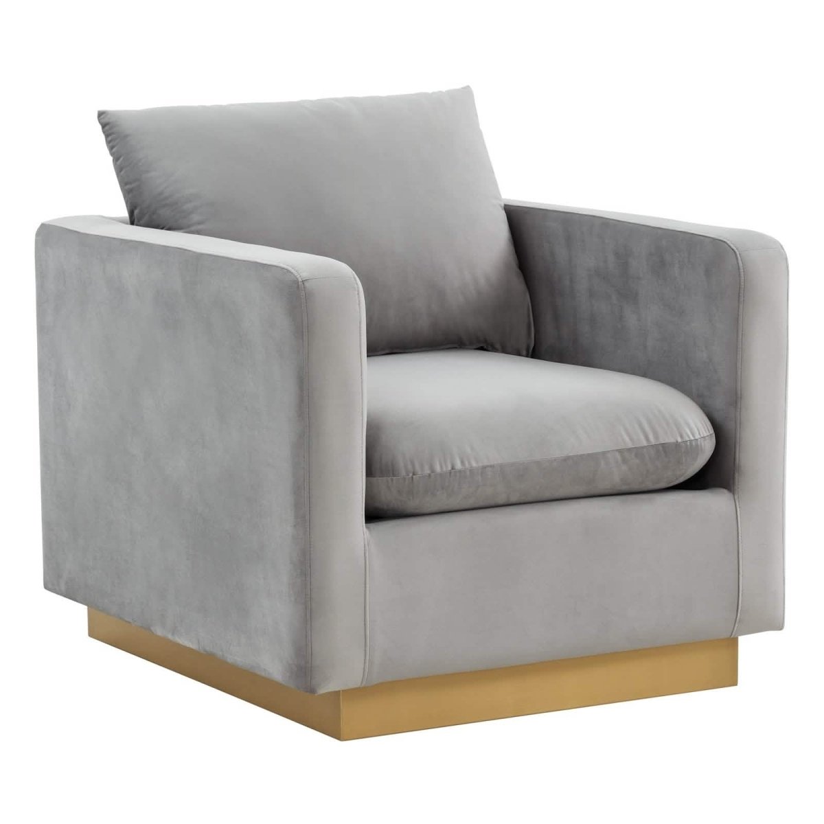 Nervo Upholstered in Velvet/Leather Singe-Seater Sofa with Gold Base Velvet Light Grey Sofa Leisuremod