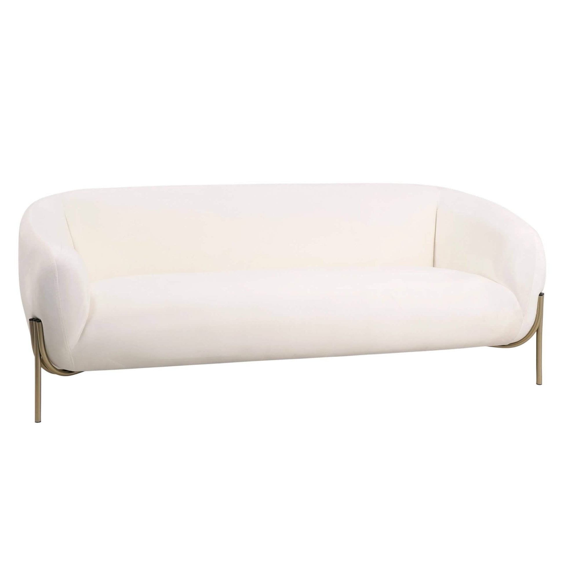 Zuno Modern Three-Seater Velvet Sofa with Gold Iron Legs White Sofa Leisuremod