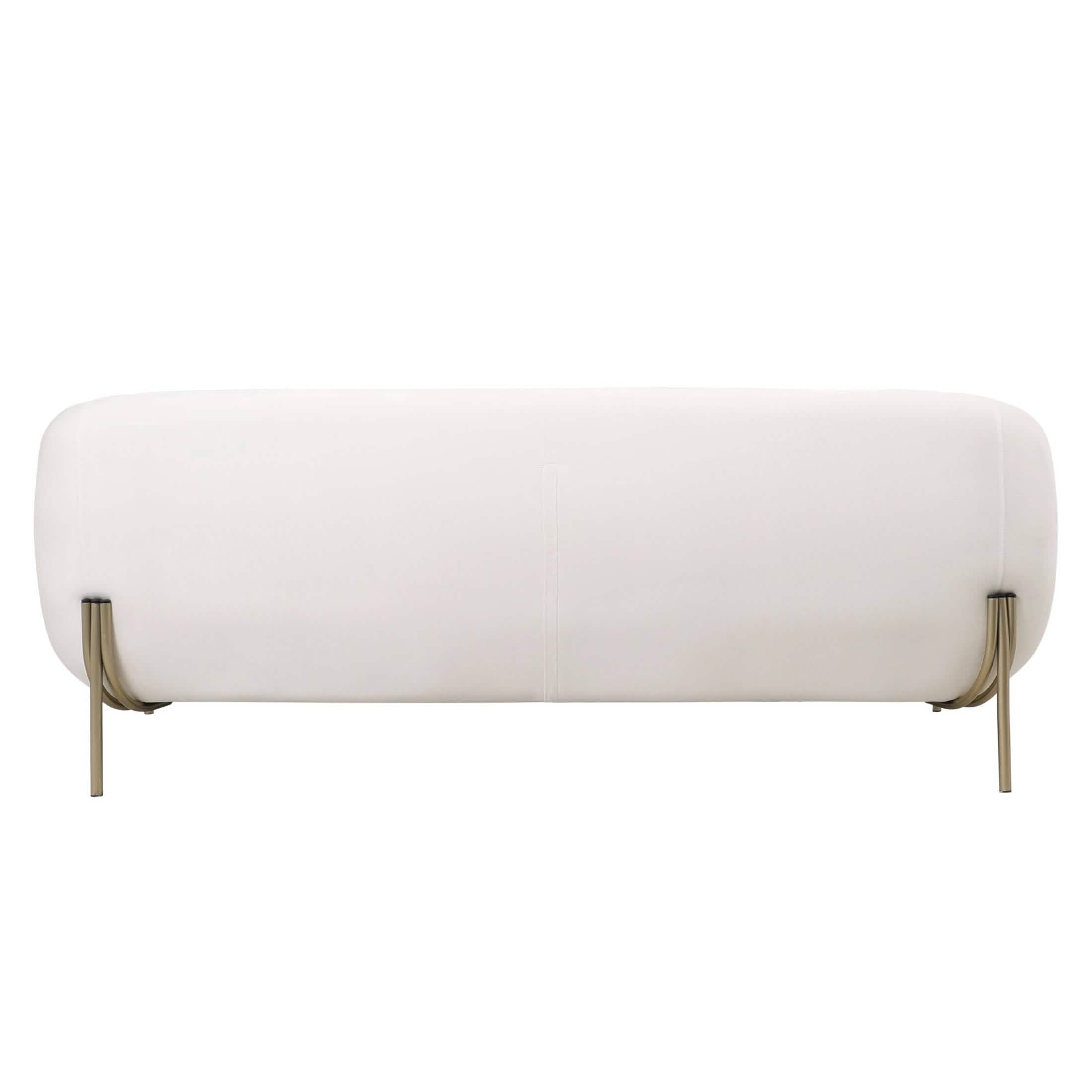 Zuno Modern Three-Seater Velvet Sofa with Gold Iron Legs White Sofa Leisuremod