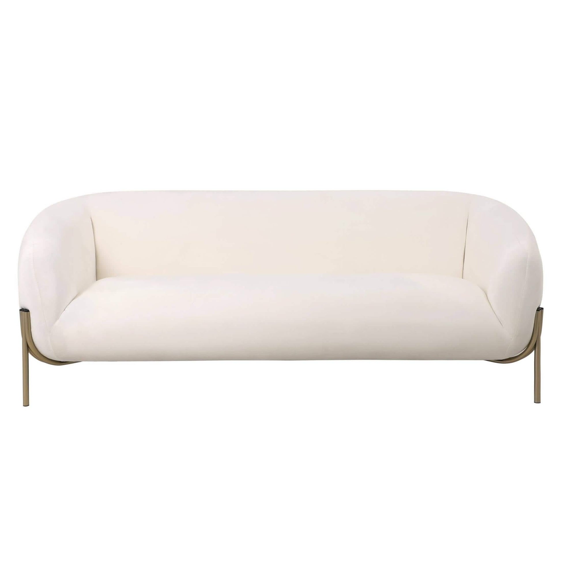 Zuno Modern Three-Seater Velvet Sofa with Gold Iron Legs White Sofa Leisuremod